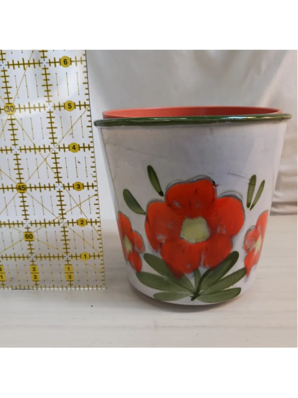 VTG Hand-painted 1970s Floral Orange Flower Pot Planter 4.5